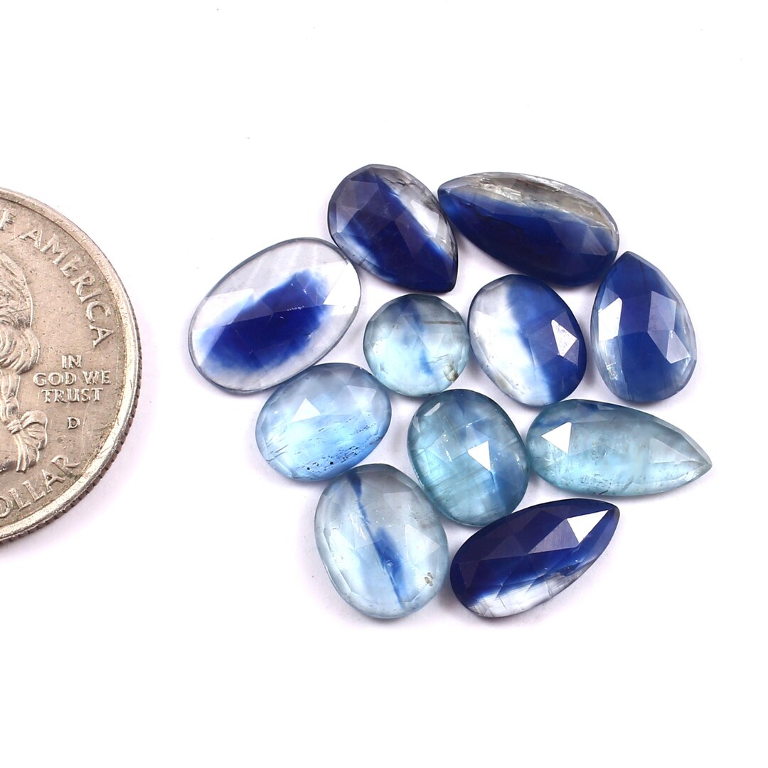 11 Piece, Blue Kyanite Rose Cut Slice, Bi-color Kyanite Gemstone ...