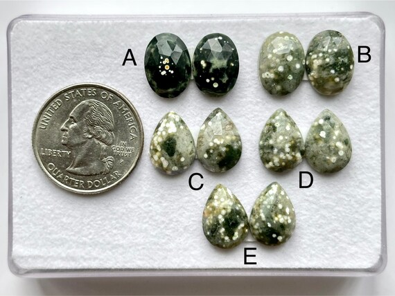 Natural Ocean Jasper Rosecut Cabochon, Loose Ocean Jasper Faceted Gemstone, Ocean Jasper Pair, Calibrated Cabochon, SIZE - 14x10x4mm