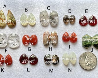Natural Gemstone Rose cut Stone, Flat Back Stones Match Pair, Mix Semi Precious Loose Gemstone Cabochon, Handmade item Shop, Gift for Her