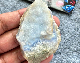73 x 48 x 20 mm, calcedonia azul drusa en bruto, cristales de calcedonia natural, racimo de calcedonia brillante para decoración del hogar, piedras preciosas sueltas en bruto