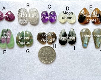Multi Gemstone Match Pair, Faceted Cabochon Flat Back Stone, Natural Gemstone Shop, Loose Gemstone Cabochon, Handmade Stone For Gift For Her