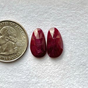 17x9x4mm, Authentic Ruby Gemstone Match Pair, Loose Red Ruby Birthstone Crystals, Rosecut Ruby Faceted Cabochon, Ruby Handmade Stone