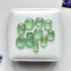 10 Piece Natural Kyanite Gemstone, Green Kyanite Rose cut slice, Faceted Kyanite Cabochon, Flat Back Kyanite Jewelry, SIZE - 8x8mm To 14x7mm