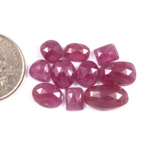 10 Piece, Pinkish Ruby Rose cut slice, Loose Ruby Faceted Gemstone, Ruby Flat Back Cabs, Freeform Rose cut, Loose Gemstone | SIZE - 8mm-15mm