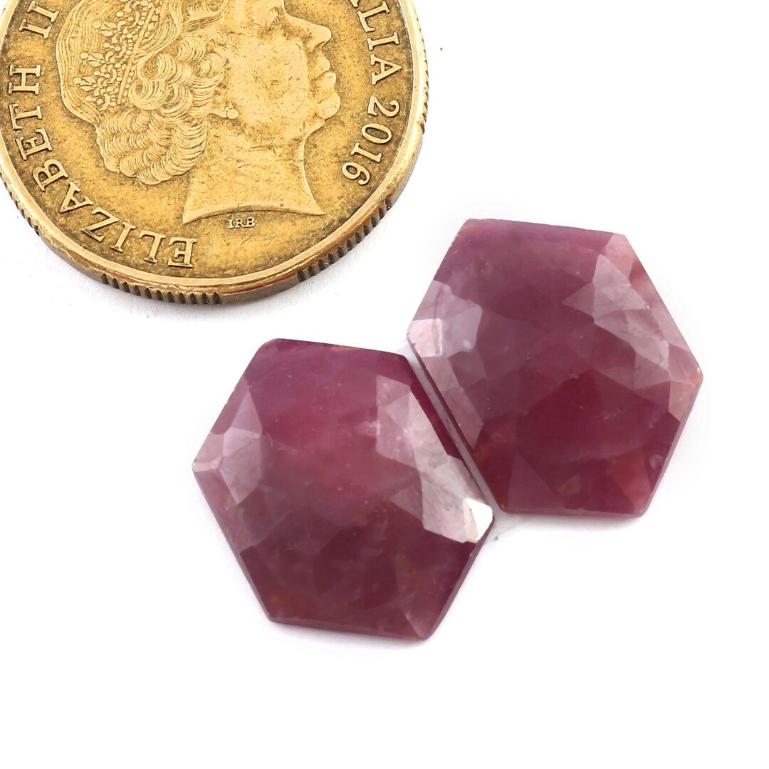 19x13x5mm, Natural Ruby Rose Cut Gemstone Match Pair, Flat Back Ruby ...