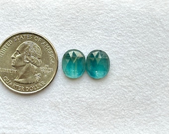 11x9x3.5mm, Emerald Green Kyanite Oval Pair, Natural Kyanite Rose cut Slice, Moss Kyanite Faceted cut Stone, Loose Kyanite Gemstone Jewelry