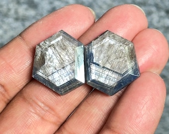 24x19x4mm, Asterism Sapphire Gemstone, Silver Sapphire Pair, Sheen Sapphire Faceted cut Gemstone Shop, Precious Collectible Handmade Stone