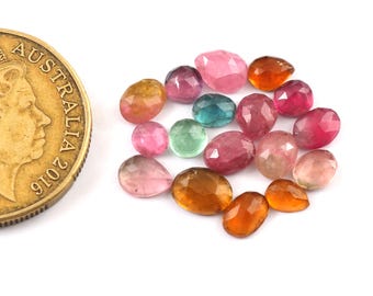15 Piece, Beautiful Tourmaline Faceted Gemstone, Natural Tourmaline Rose cut Slice, Loose Tourmaline Jewelry Making Stone | SIZE - 4mm-7mm