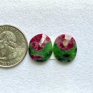 16x13x4mm, Ruby Zoisite Pair, Anyolite Gemstone, Loose Ruby Gemstone, Rose cut Cabochon Loose Gemstone Faceted Ruby Zoisite Match Pair