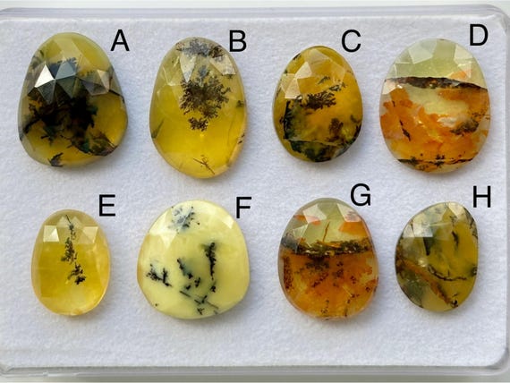 Natural Dendritic Agate Rose cut Stone, Scenic Agate Gemstone, Yellow Dendritic Agate Loose Gemstone Lot, Faceted Dendrite Gemstone Jewelry
