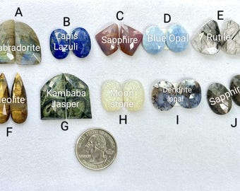 Multi Gemstone Match Pair, Faceted Cabochon Flat Back Stone, Natural Gemstone Shop, Loose Gemstone Cabochon, Handmade Stone For Gift For Her