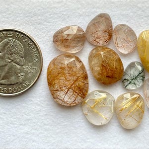 10 Piece, AAA Rutile Quartz Cabs, Copper and Golden Needles in Clear Rutile Quartz, Rose cut Rutile Gemstone, SIZE - 11x8x4mm To 19x15x7mm