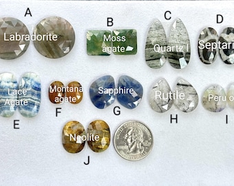 Multi Gemstone Match Pair, Faceted Cabochon Flat Back Stone, Natural Gemstone Shop, Loose Gemstone Cabochon, Handmade Stone For Gift For Her