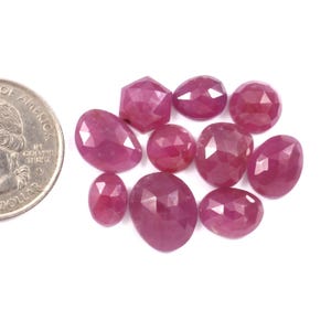 5 Piece left, Pinkish Ruby Rose cut slice, Ruby Faceted Gemstone, Ruby Flat Back Cabs, Freeform Rose cut, Loose Gemstone | SIZE - 8mm-13mm
