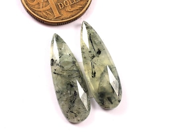 30x10x5mm, Prehnite Elongated Pear Shape Pair, Faceted Prehnite Gemstone, Flat Back Prehnite Pair, Green Prehnite Loose Gemstone for Jewelry