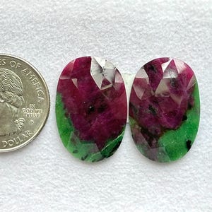 25x17x3.5mm, Natural Ruby Zoisite Gemstone, Arusha Mine Anyolite Pair, Zoisite Ruby Gemstone, Rose cut Ruby Pair, Flat Back Ruby Oval Shape