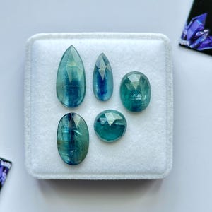 5 Piece, Bi-Color Kyanite Rose cut Slice, Sea Green Kyanite Gemstone, Mint Green Kyanite Elongated, Kyanite Lot, SIZE - 11x11mm To 21x10mm