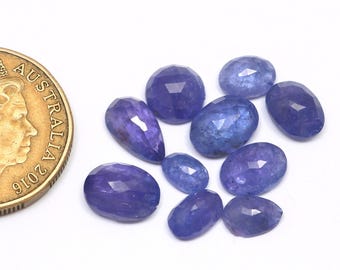 10 Piece, Natural Tanzanite Gemstone | Tanzanite Faceted Cabochon | Rosecut Tanzanite Slice | Blue Tanzanite cut Gemstone, SIZE - 7mm-11mm