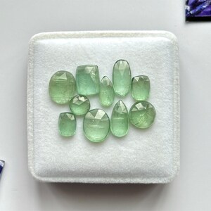 10 Piece Natural Kyanite Gemstone, Green Kyanite Rose cut slice, Faceted Kyanite Cabochon, Flat Back Kyanite Jewelry, SIZE - 6x6mm To 11x9mm
