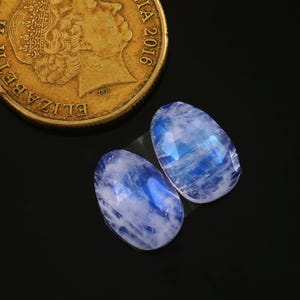 14x9x4mm, Rainbow Moonstone Pair, Loose Moonstone Rose cut Gemstone Cabochon, Moonstone Faceted Cabochon, Flashy Moonstone Freeform shape