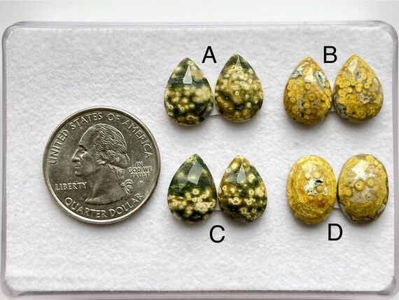 Natural Ocean Jasper Rosecut Cabochon, Loose Ocean Jasper Faceted Gemstone, Ocean Jasper Pair, Calibrated Cabochon, SIZE - 14x10x4mm