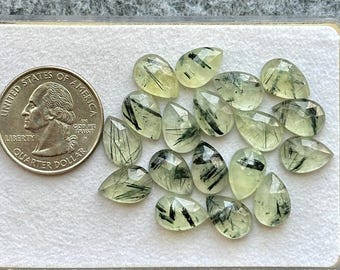 Gema de prehnita talla rosa, gema de prehnita natural, cabujón de prehnita verde, prehnita turmalina calibrada en forma de pera / TAMAÑO - 12x8x4mm