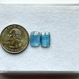 12x8x3mm, Aqua Kyanite Pair, Kyanite Rosecut Cabochon, Paraiba Kyanite Cabs, Flat Back Kyanite Slice, Kyanite Baguette, Calibrated Gemstone