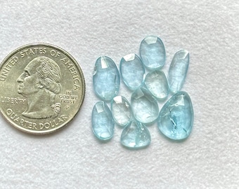 Lote de 10 piezas de aguamarina natural tallada en rosa, tienda de piedras preciosas de aguamarina azul, aguamarina suelta, rebanada de aguamarina facetada, TAMAÑO: 8 mm a 13 mm