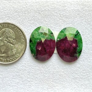 20x15x4mm, Natural Ruby Zoisite Gemstone, Arusha Mine Anyolite Pair, Zoisite Ruby Gemstone, Rose cut Ruby Pair, Flat Back Ruby Oval Shape