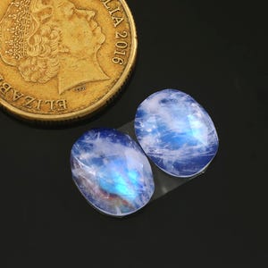 13.5x10x4mm, Rainbow Moonstone Pair, Loose Moonstone Rose cut Gemstone Cabochon, Moonstone Faceted Cabochon, Flashy Moonstone Oval Shape