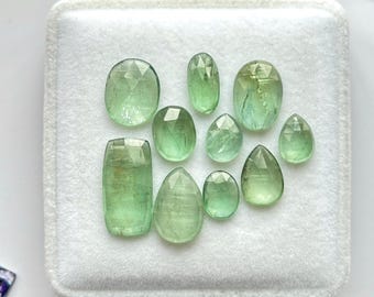 10 Piece, Green Kyanite Gemstone, Kyanite Rose cut Slice, Loose Kyanite Faceted Gemstone, Mint Kyanite For Jewelry, SIZE - 8x6mm To 16x8mm