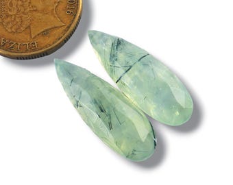 29.5x10x5mm, Prehnite Elongated Pear Shape Pair, Faceted Prehnite Gemstone, Flat Back Prehnite Pair, Green Prehnite Loose Gemstone Jewelry