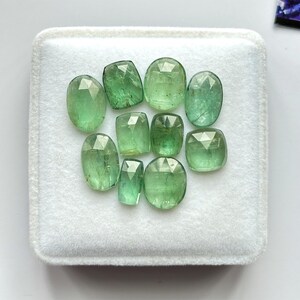 10 Pieces, Emerald Green Kyanite Rose cut Slice, Loose Kyanite Gemstone, Flat Back Kyanite, Faceted Kyanite Stone, SIZE - 9x7mm To 12x8mm