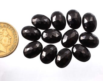 6 sztuk, czarny spinel, szlif rozetowy, kalibrowany kamień szlachetny, czarny spinel, czarny spinel, kaboszon, owalny kształt rozety | ROZMIAR - 14x10x5 mm