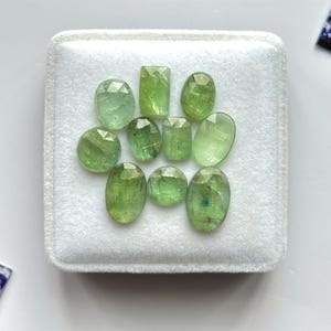10 Piece, Natural Green Kyanite Gemstone, Kyanite Rosecut Cabs, Untreated Kyanite Calibrated Gemstone For Jewelry | SIZE - 8x8mm To 13x9mm