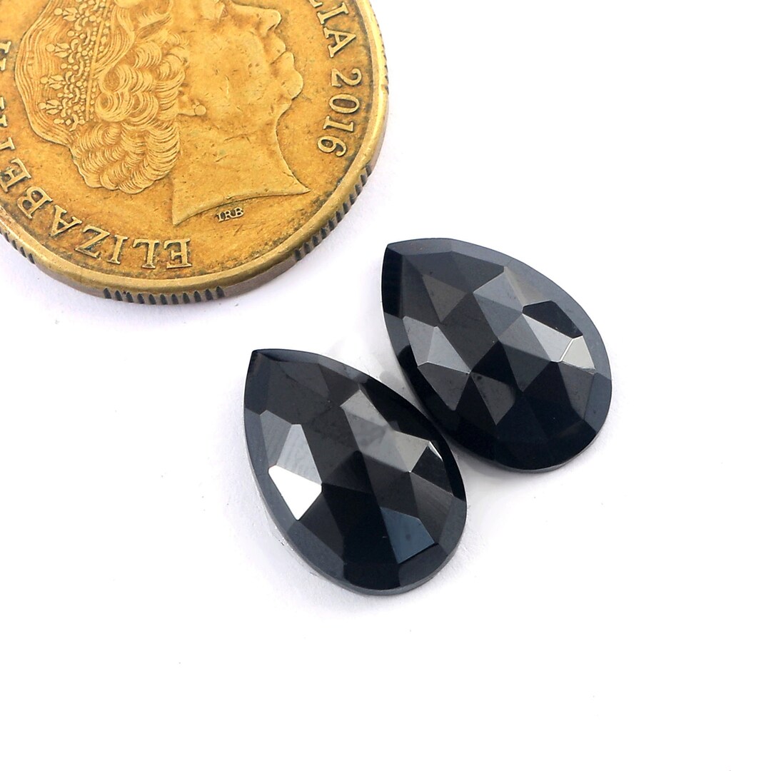 16x10x4.5mm, Black Spinel Pair, Rose Cut Spinel Gemstone, Faceted Black ...
