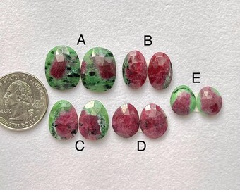 Loose Ruby Zoisite Pair, Zoisite Ruby Gemstone, Anyolite Faceted Stone, Rose cut Ruby For Jewelry, Flat Back Gemstone, Semi Precious Cabs
