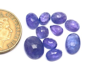 10 Piece, Natural Tanzanite Gemstone | Tanzanite Faceted Cabochon | Rosecut Tanzanite Slice | Blue Tanzanite cut Gemstone, SIZE - 6mm-12mm