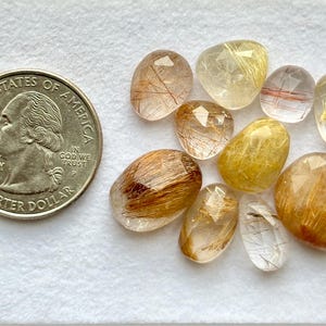 10 Piece, Multi Color Rutile Rosecut Cabochon, Rutile Gemstone Lot, Natural Clear Rutile Quartz Gemstone, SIZE - 9x9x5mm To 16x11x6mm