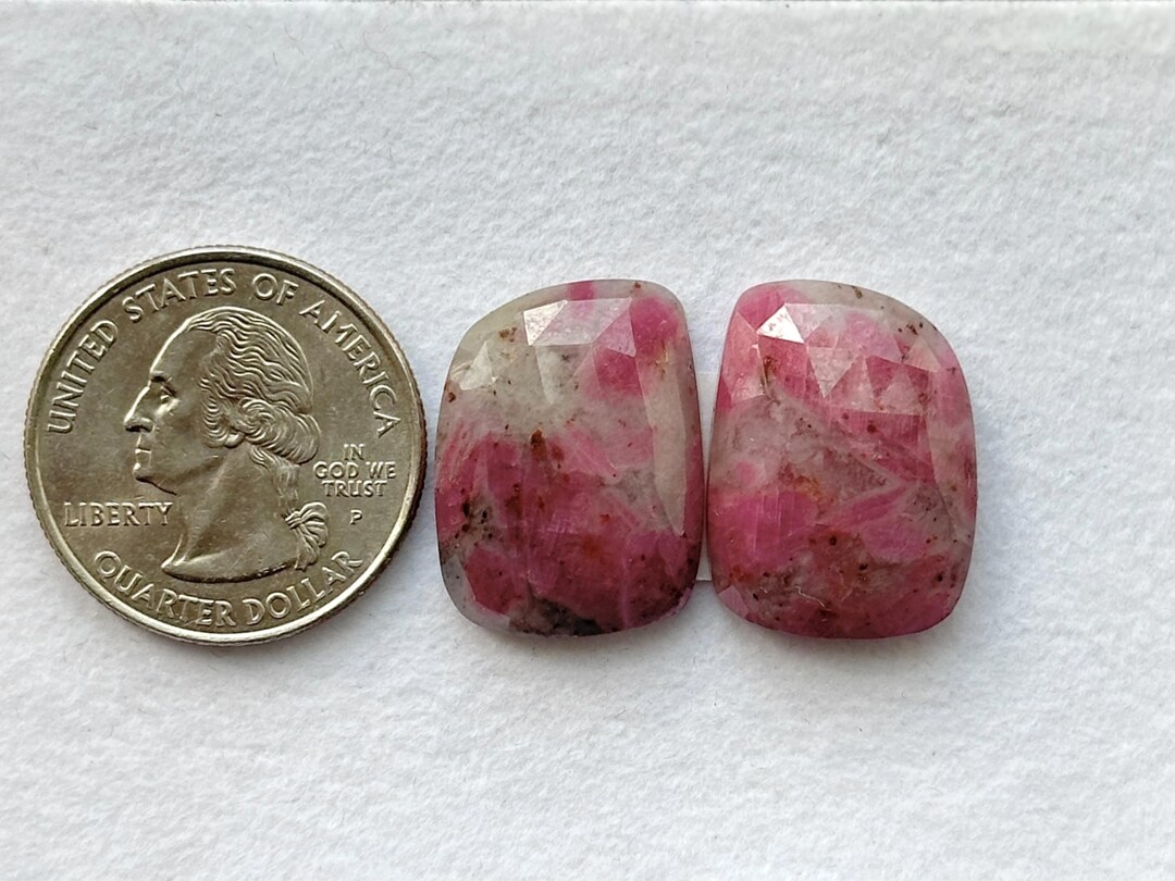 Ruby Rare 21x16x6mm, Rare Find! Pink Rose Ruby Pair, Flat Back Ruby Faceted Stone ...