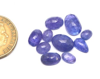 10 Piece, Natural Tanzanite Gemstone | Tanzanite Faceted Cabochon | Rosecut Tanzanite Slice | Blue Tanzanite cut Gemstone, SIZE - 6mm-12mm