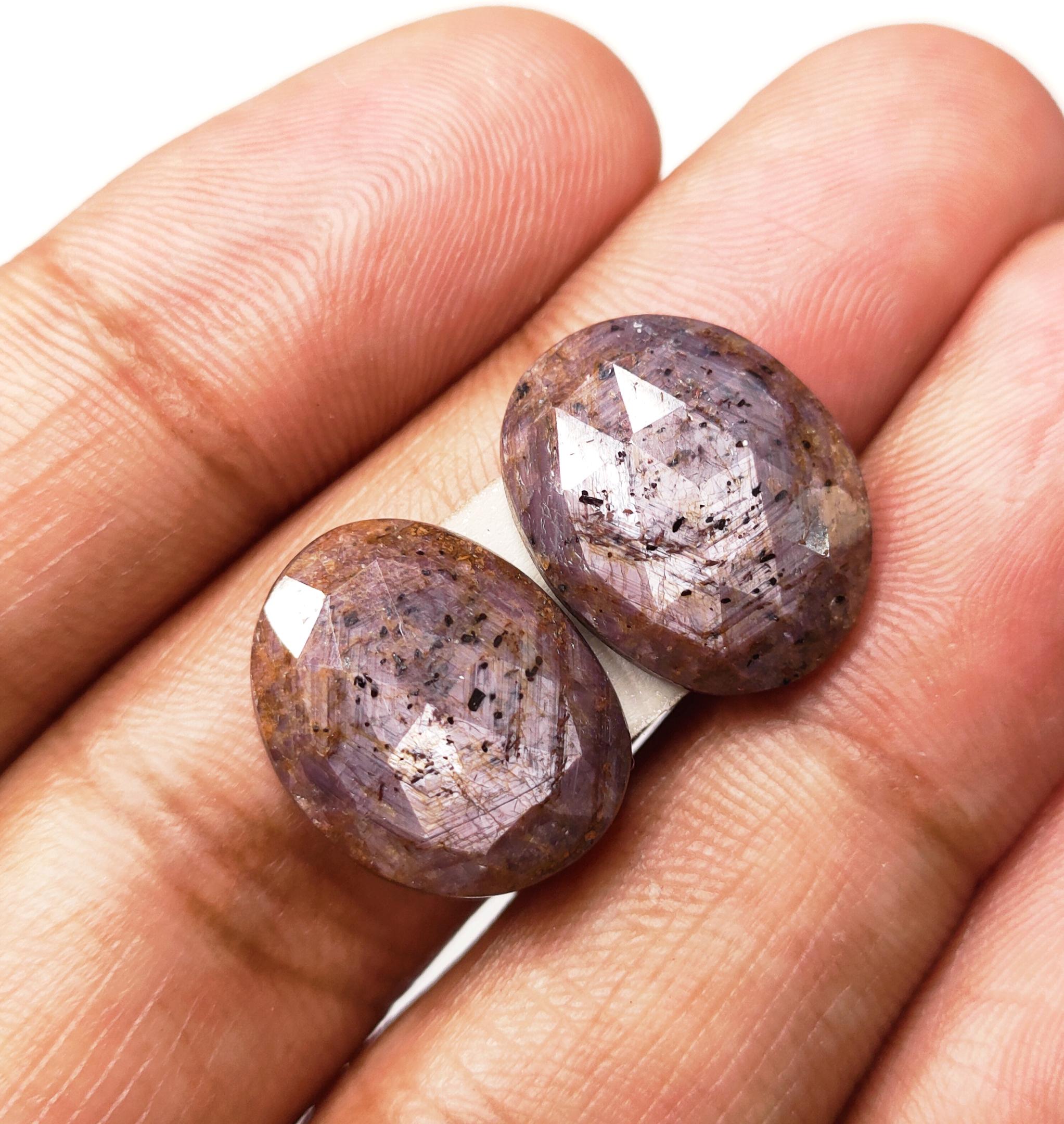 17x13x5mm, Asterism Sapphire Rose cut Stone Pair, Sheen Sapphire Gemstone, Star Sapphire Faceted Stone, Rosemary Sapphire Jewellery