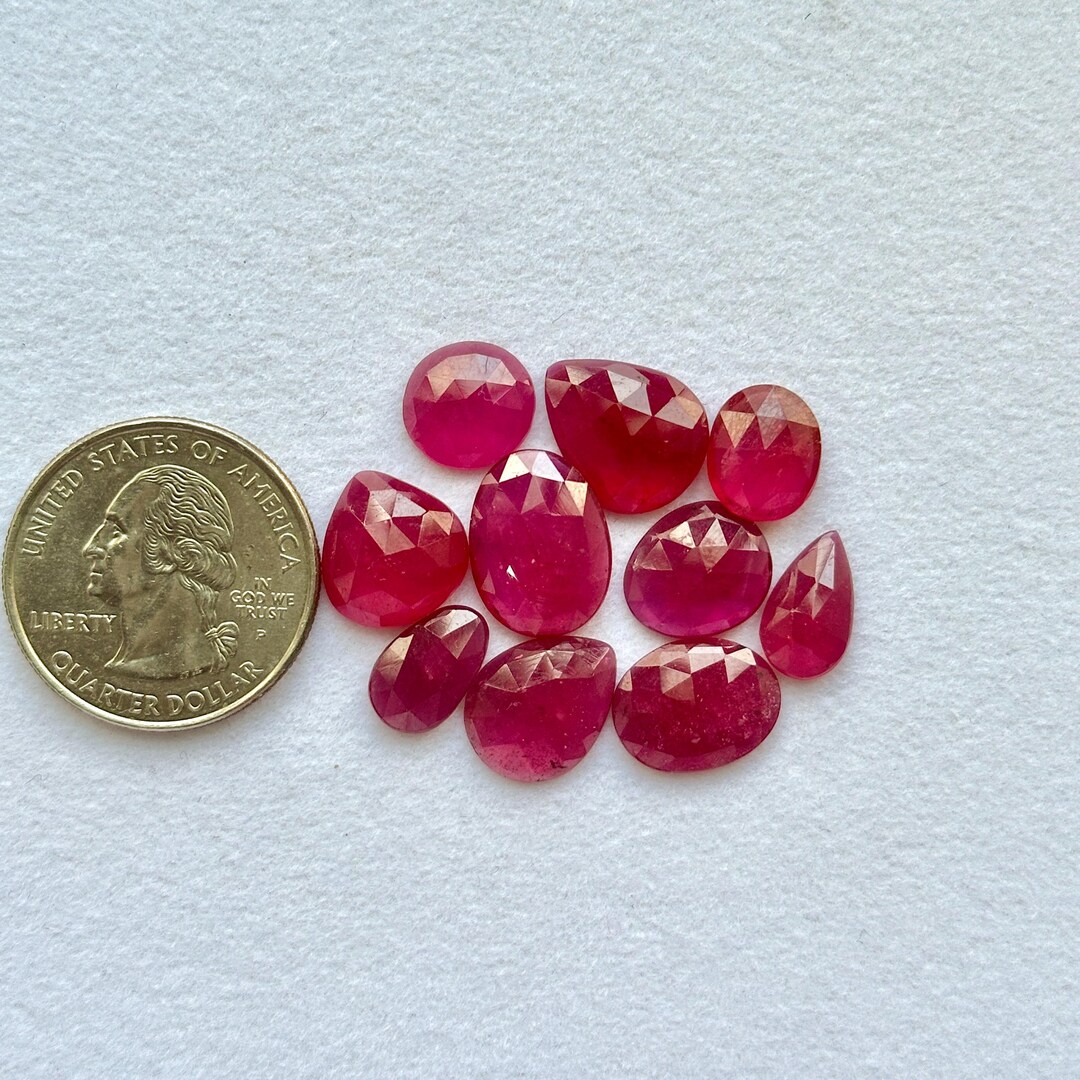 10 Piece, Ruby Rose Cut Slice, Red Ruby Faceted Cabochon, AAA Ruby ...