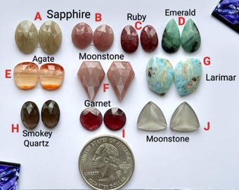 Multi Gemstone Match Pair, Faceted Cabochon Flat Back Stone, Natural Gemstone Shop, Loose Gemstone Cabochon, Handmade Stone For Gift For Her