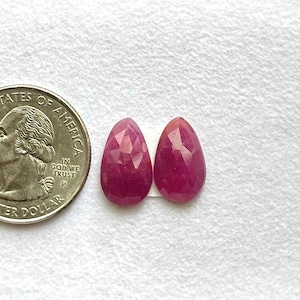 15x9x4mm, Natural Ruby Gemstone Rose cut Cabs, Faceted cut Ruby Stone, Madagascar Ruby Match Pair, Rosecut Ruby Cabochon, July Birthstone
