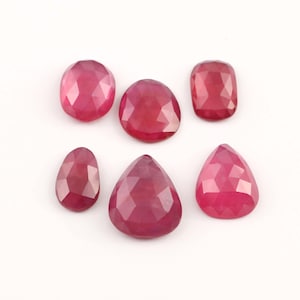 6 Piece, Ruby Rose cut Slice, Red Ruby Faceted Cabochon, AAA Ruby Gemstone, Thailand Ruby GF Loose Gemstone Lots, SIZE - 11mm-14mm Long