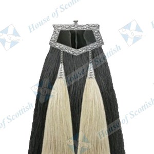 Men&#39;s Scottish Full Dress HORSE HAIR SPORRAN Chrome Prince Charlie Cantle | Bagpipe Piper Kilt Sporran with two Tassels and Chain Belt