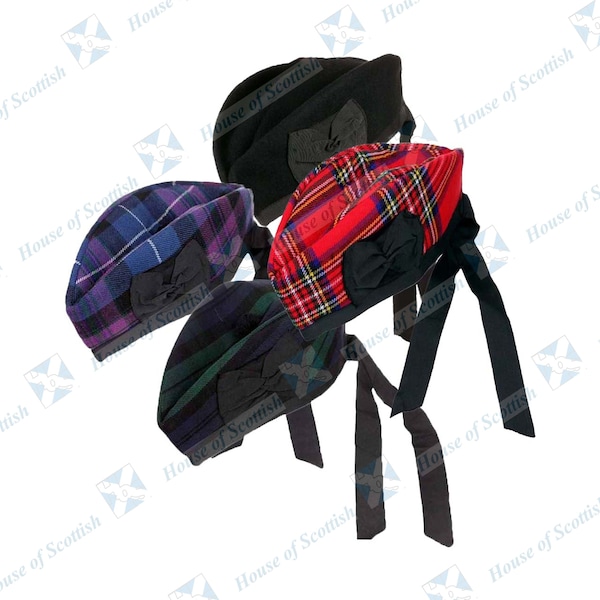 Scottish Highland Tartan Glengarry Hat | Scottish Military Cap | Piper Bonnet Kilt Tartan Cap By House of Scottish