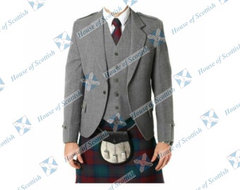 Nouvelle veste kilt écossaise en tweed Argyle faite à la main avec gilet à 5 boutons | Veste Argyll en laine | Veste de kilt de mariage pour hommes par House Of Scottish