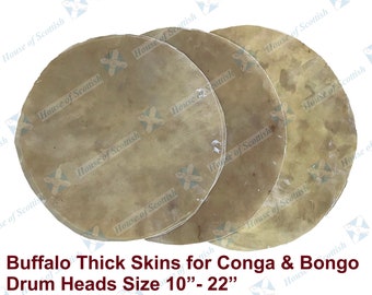 Premium Quality Buffalo Hide Drum Head Skin Natural Finish Thick Quality for Bongo,  Conga, African Drum Size 10" to 22" | Bongo Drum Heads